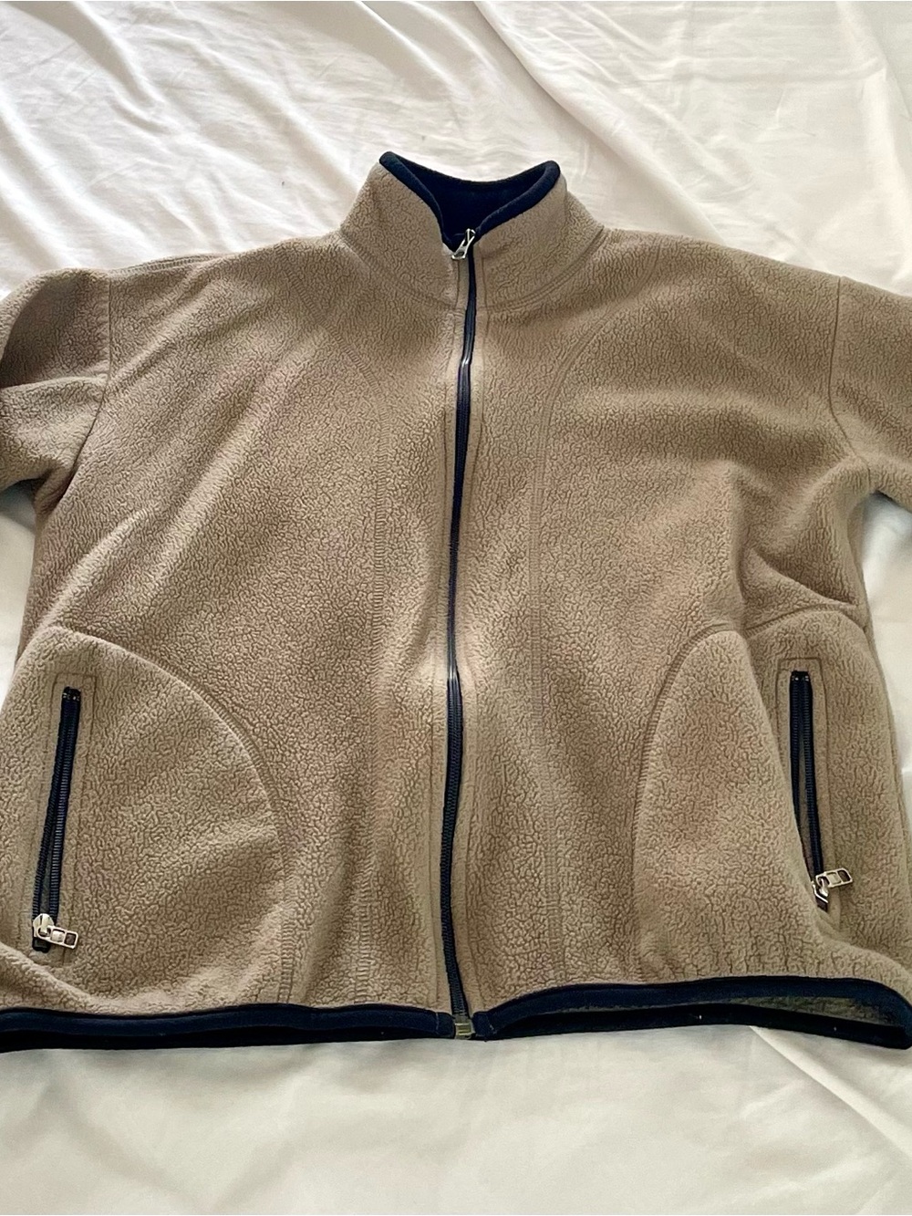 Vintage Women's Zip-Up Fleece Jacket in Taupe Tan Size S